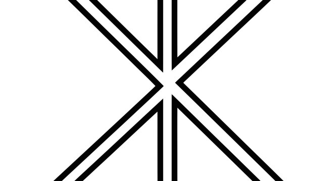 A simple geometric design featuring intersecting black lines on a white background.