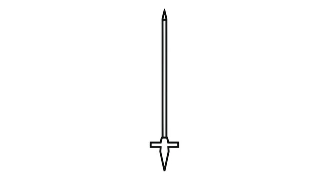 A simple line drawing of a medieval style dagger or short sword with a crossguard.