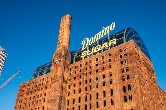 Brooklyn, NY - US - Mar 14, 2026 The iconic Domino Sugar Refinery in Brooklyn, NY, a historic industrial landmark transformed into a modern waterfront office building, The Refinery.&nbsp;