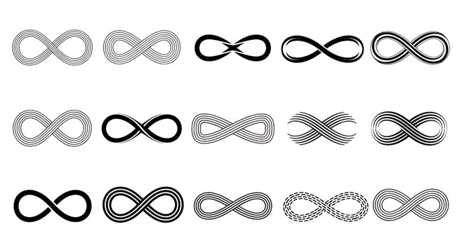 Collection of infinity loop icons in various styles for graphic design.