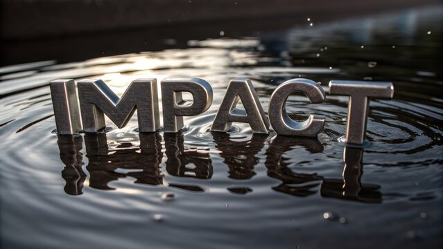 Bold Letters Create Ripples in Water to Symbolize the Meaning and Significance of Impact in Our Lives and Surroundings