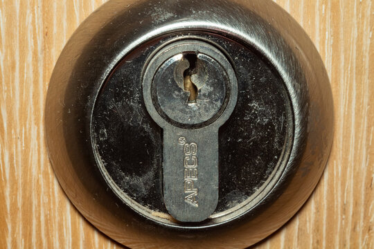 A pecs security lock cylinder on wooden door detailed protection system for home safety