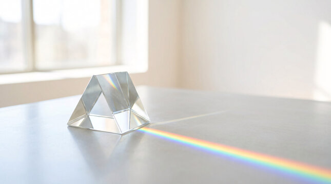 Prisme en verre cr&eacute;ant un arc-en-ciel lumineux