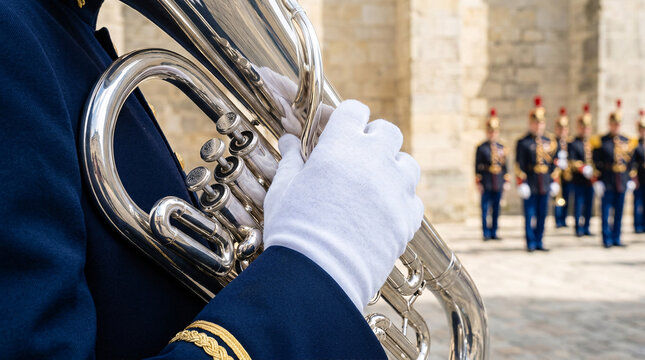 Uniforme militaire et clairon c&eacute;r&eacute;monial