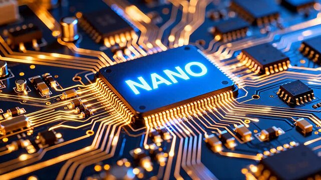 Closeup of a glowing nano chip