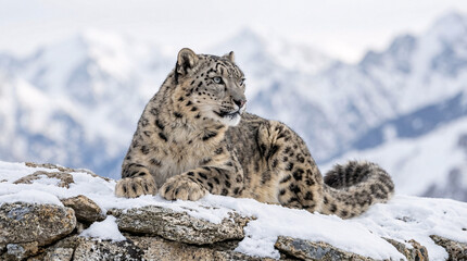 Fototapeta premium Portrait de léopard des neiges en milieu naturel