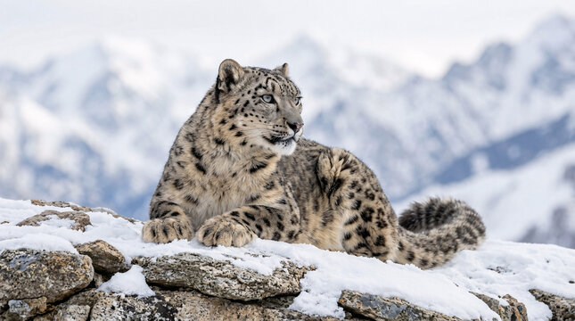 Portrait de l&eacute;opard des neiges en milieu naturel