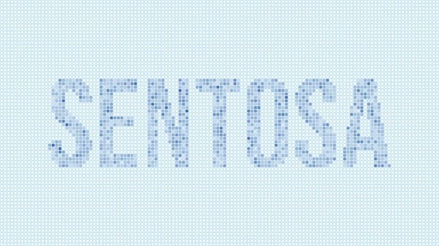 Sentosa dotted map animation. Digital style shape of the island. Sentosa shape and title blue dots appear with flickering effect. Singapore. Modern Intro, outro, title, logo video.