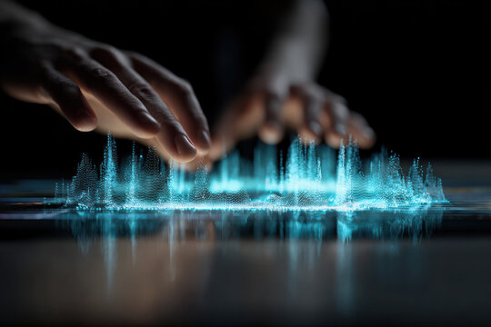 Hologram data analysis hand technology blue light futuristic hologram data analysis hand technology blue light futuristic
