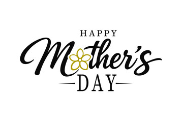 Fototapeta premium Happy Mother's Day Logo with Golden Floral Icon and Elegant Script Typography for Mother's Day greeting cards, luxury gift labels, social media banners, and seasonal promotional posters.