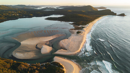 Aerial View of Sandbar Beach and Smiths Lake at Seal Rocks NSW Australia © Oleg Podzorov