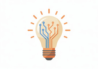 Fototapeta premium Flat light bulb with blue and orange circuit on white background
