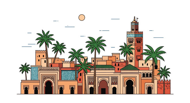 Colorful illustration of Moroccan architecture 1.