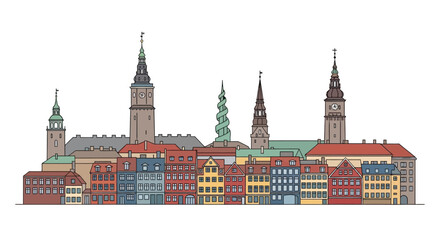 Fototapeta premium Colorful illustration of old european buildings.