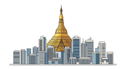 Obraz premium Golden Stupa in Cityscape View.
