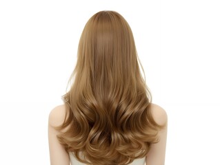 Fototapeta premium 緩やかなウェーブが美しい明るい茶髪のロングヘアを後ろから捉えた若い女性のヘアスタイル