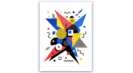 Obraz premium Dynamic Abstract Memphis Style Composition with Geometric Shapes and Primary Colors