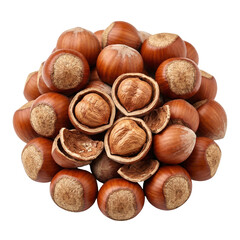 Fototapeta premium Heap of Whole and Halved Hazelnuts Isolated on White Background