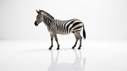 Fototapeta premium Majestic Zebra Standing Gracefully on Reflective White Surface