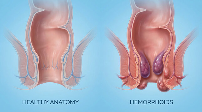 Hemorrhoids vs Healthy Anal Anatomy 3D Medical Illustration