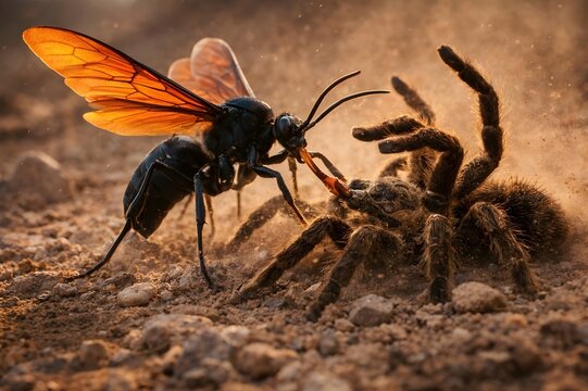  Tarantula Hawk Wasp Attacking Spider &ndash; Predator Insect Hunting Behavior, Wildlife Macro Action