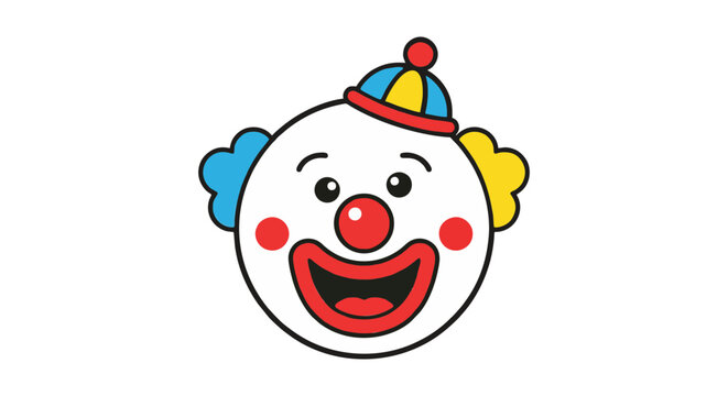 A cute vector illustration of a funny cartoon clown character with a happy smile and a heart design, featuring a comic style art head mask for a fun Halloween or Christmas celebration
