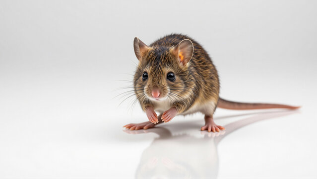 Adorable little field mouse posing on a bright clean background