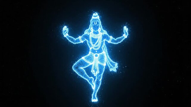 Lord Shivas Cosmic Dance - A Divine Holographic Projection in Blue Light.