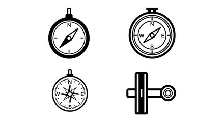 Essential compilation of stylized compass vector icons, perfect for illustrating themes of adventure, wayfinding, and directional guidance across various digital and print media © ARIF