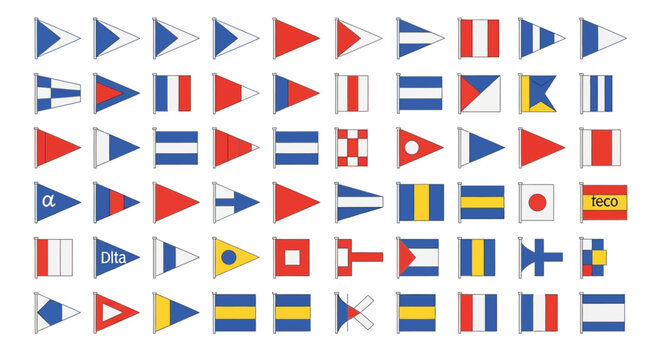 Nautical flags in various colors.