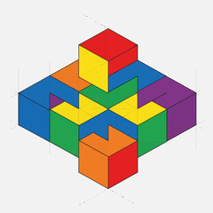 Obraz premium Colorful 3D Geometric Shapes Interconnected Blocks.