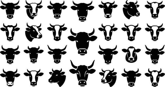 domestic cattle head drawing. sheep chicken pig cow goat engraving black and white monochrome, stroke sketch pencil ink agriculture farm animal husbandry vector illustration