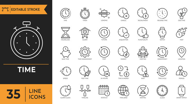 Time outline icon set. Editable stroke. Vector illustration