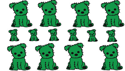Fototapeta premium A green teddy bear illustration set in various sizes and poses
