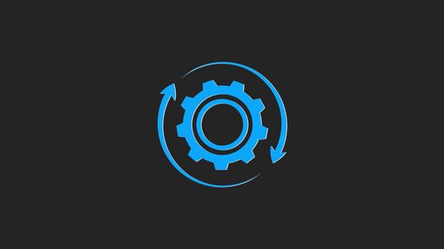 Animation of blue gear turning with circular arrows representing system process optimization industrial automation technology concepts of mechanical engineering and software update progress
