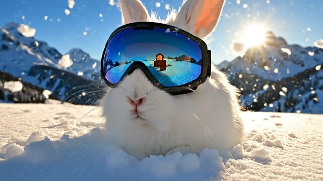 Bunny skier goggles snow.