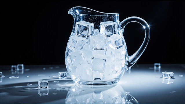 Crystal Clear Pitcher Filled with Ice Cubes