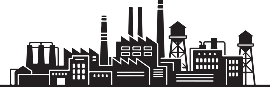 Industrial city skyline vector illustration, black silhouette