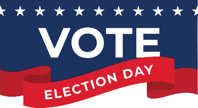 3D curved ribbon Vote Election Day graphic on white