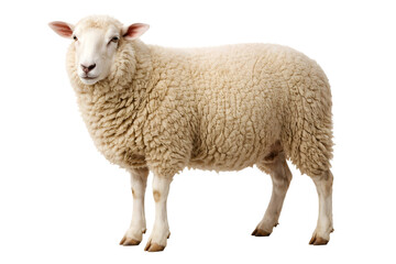 Obraz premium Domestic Sheep Standing Isolated on White Background Farm Animal