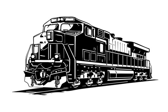 Solid black and white vector illustration of a generic freight locomotive