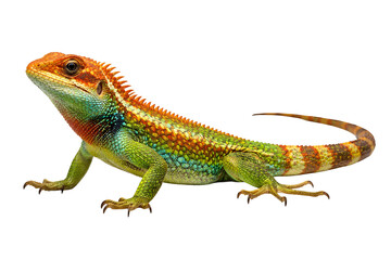 Fototapeta premium Colorful Garden Lizard Isolated on White Background – Vibrant Reptile Close-Up