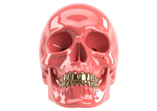 Pink skull with gold teeth human