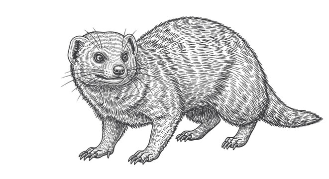 Detailed Sketch of a Mongoose Animal
