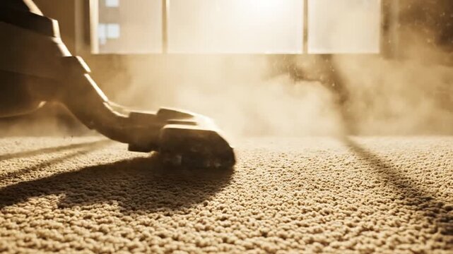 Carpet cleaning dust cloud.