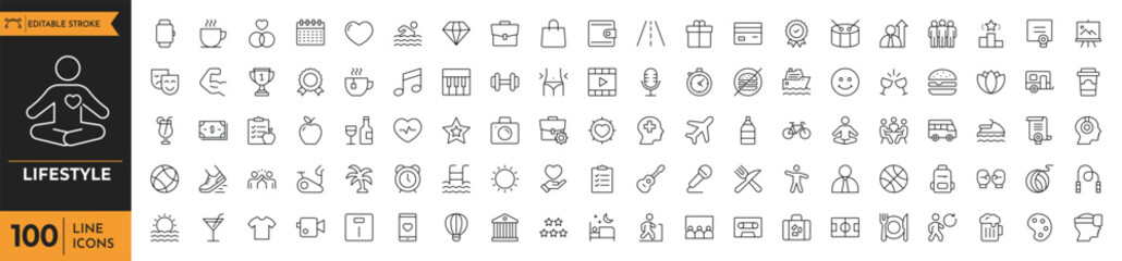 lifestyle outline icon set. Editable stroke. Vector Illustration © twenty-icons