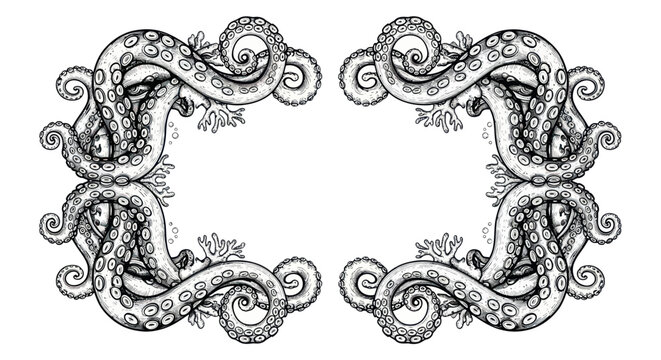 Octopus Tentacles Frame Border - Vintage Nautical Illustration