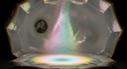 Fototapeta premium Iridescent dust particles swirling in a spectrum of rainbow colors with a glowing base