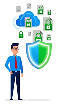Secure Cloud Data Protection Man Holding Shield Security Concept Footage