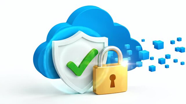 Secure Cloud Storage With Padlock Shield and Data Cubes Animation